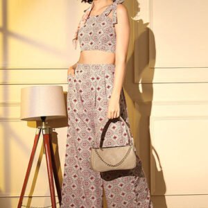 Beige Beautiful Printed Designer Readymade Co-Ords Set Collection