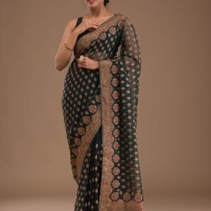 Bottle Green Zariwork Georgette Saree