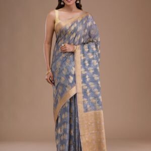 Grey Printed Tissue Saree