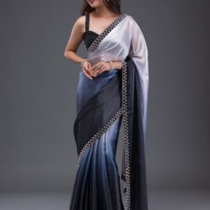 Grey Stonework Satin Saree