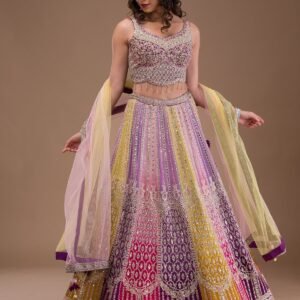 Lavender Mirrorwork Georgette Readymade Lehenga