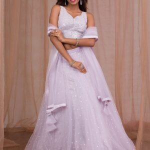 Lavender Sequins Net Readymade Lehenga