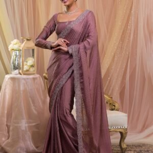 Lavender Stonework Crepe Designer Saree