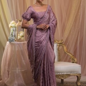 Lavender Stonework Crepe Designer Saree
