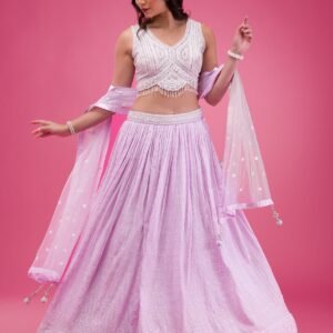 Lavender Threadwork Georgette Readymade Lehenga