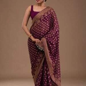 Wine Zariwork Georgette Saree