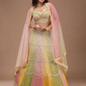 Yellow Mirrorwork Georgette Readymade Lehenga