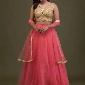 Yellow Mirrorwork Net Readymade Lehenga