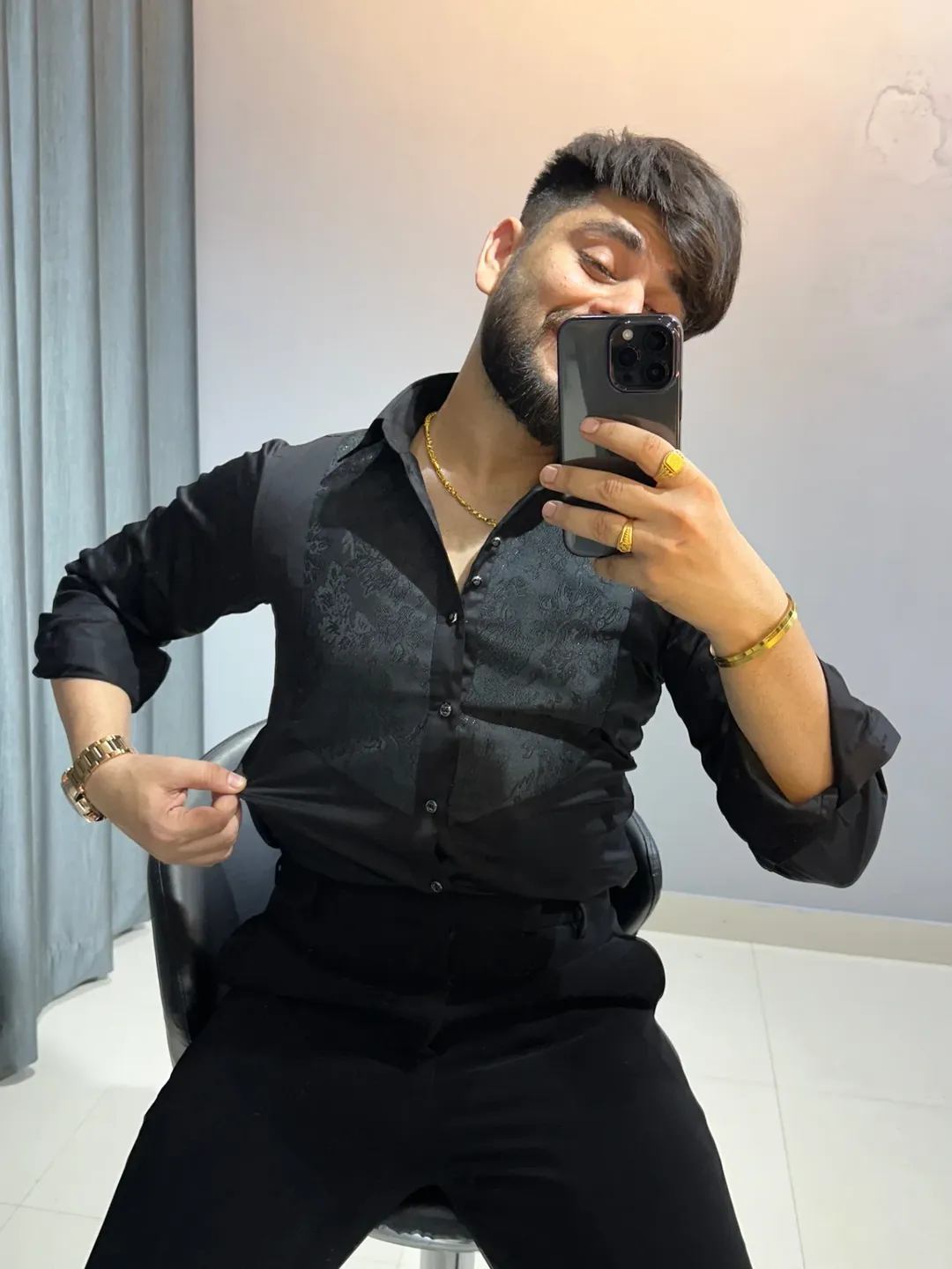 Luxury Black Designer Shirt for Men | Gold Embroidered Partywear Shirt