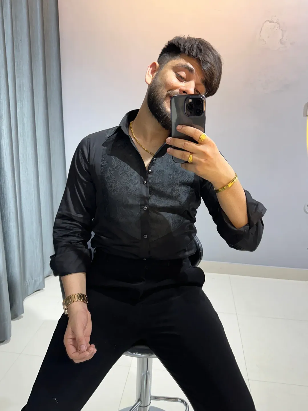 Luxury Black Designer Shirt for Men | Gold Embroidered Partywear Shirt - Image 2