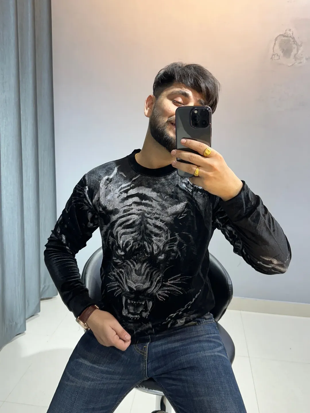 Luxury Black Tiger Designer Shirt for Men | Gold Embroidered Partywear Shirt White - Image 4