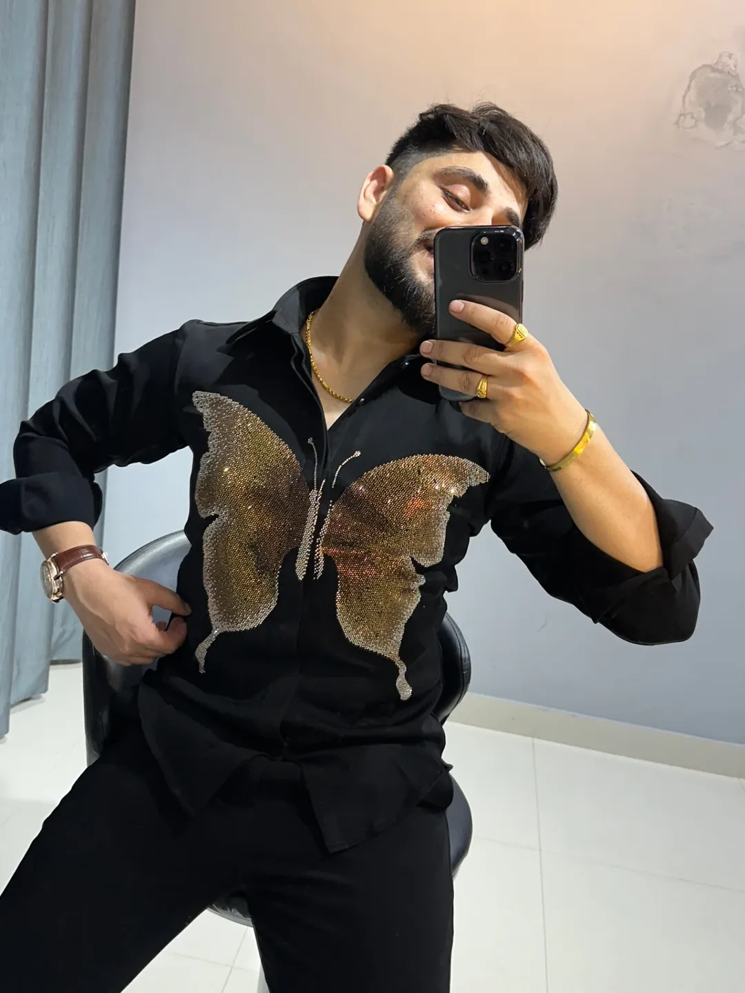 Premium Embroidered Black Designer Shirt for Men | Elegant Partywear - Image 2