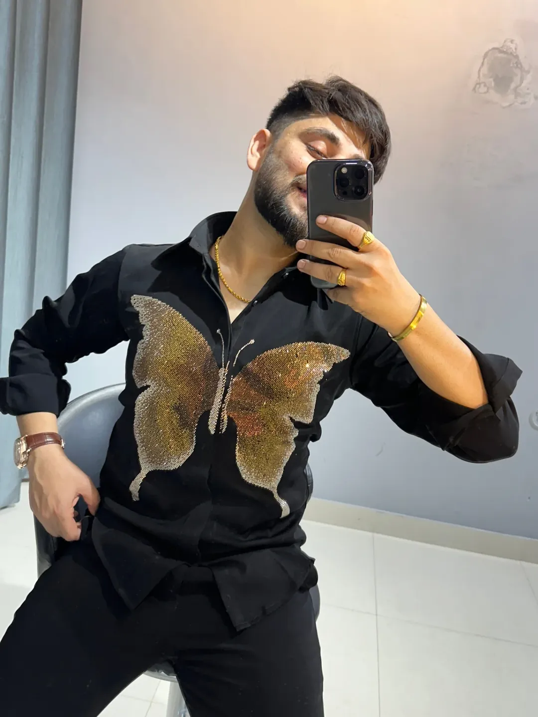 Premium Embroidered Black Designer Shirt for Men | Elegant Partywear - Image 3