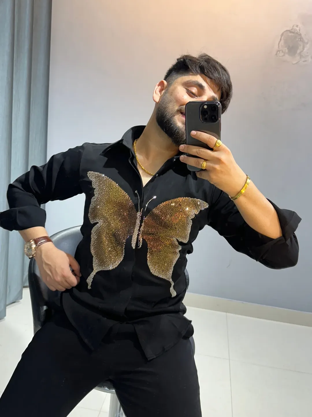 Premium Embroidered Black Designer Shirt for Men | Elegant Partywear