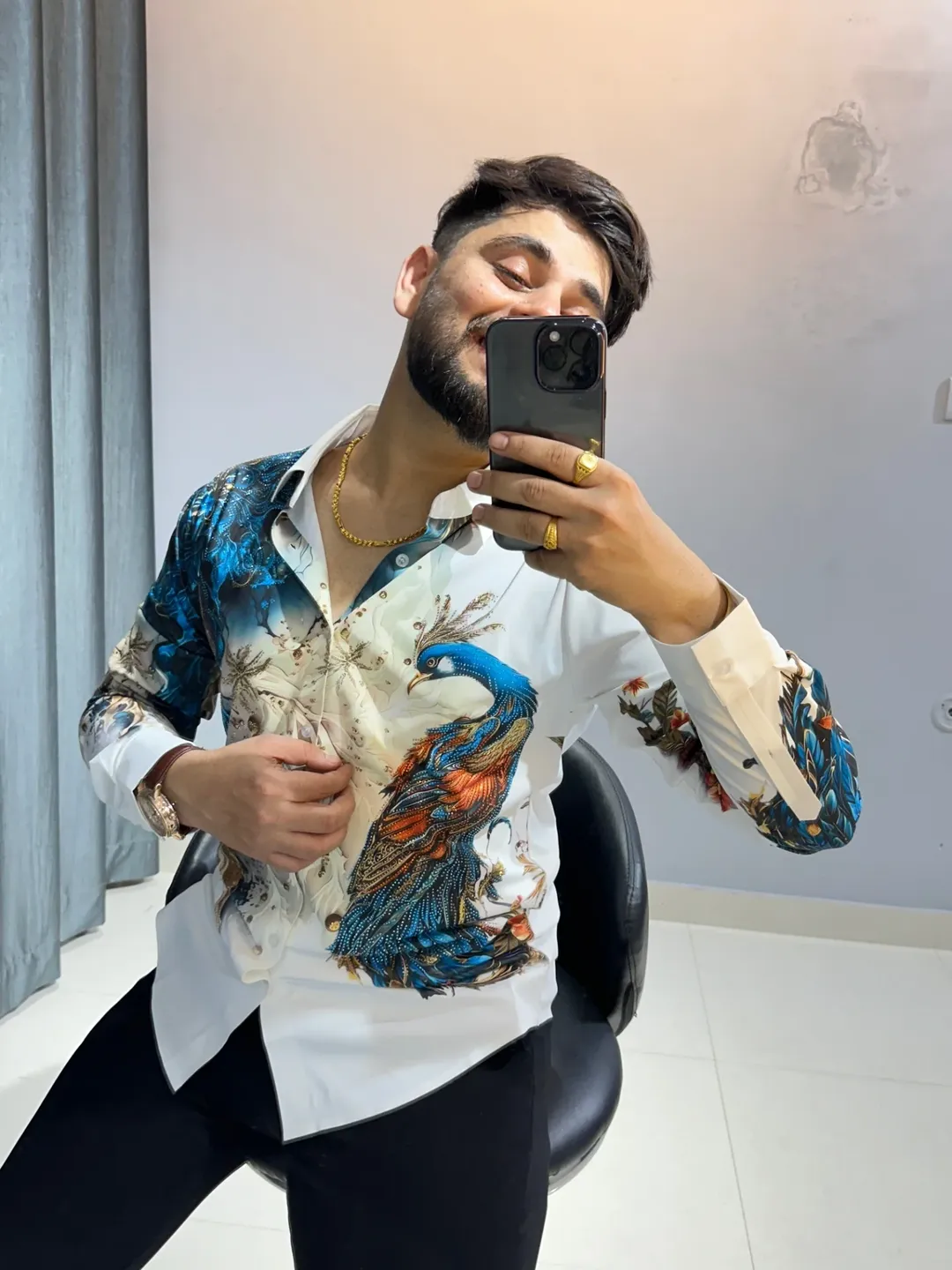 Luxury Black Designer Shirt for Men | Gold Embroidered Partywear Shirt Colour - Image 2