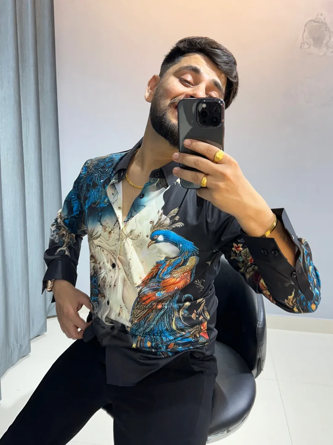 Luxury Black Designer Shirt for Men | Gold Embroidered Partywear Shirt Colour - Image 4