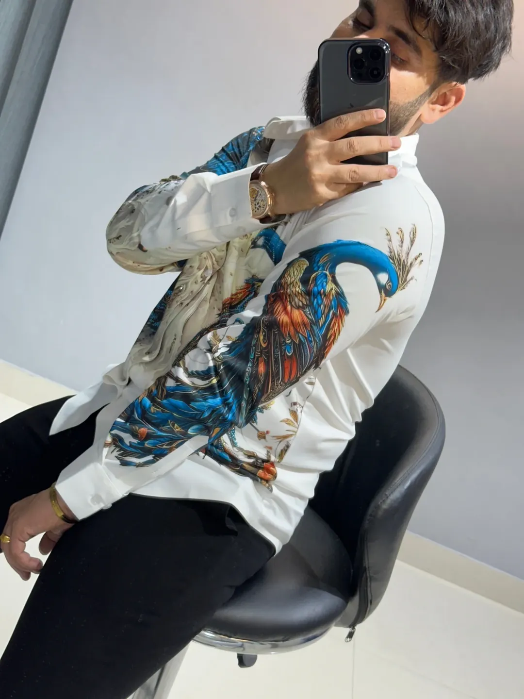 Luxury Black Designer Shirt for Men | Gold Embroidered Partywear Shirt Colour - Image 5