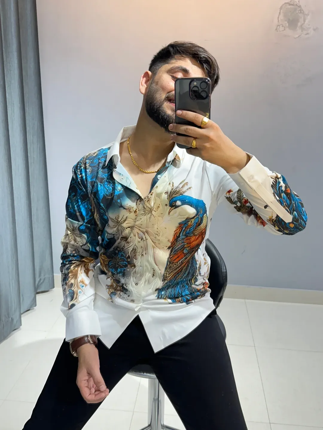 Luxury Black Designer Shirt for Men | Gold Embroidered Partywear Shirt Colour